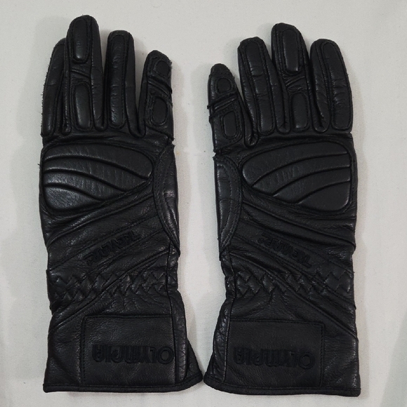 OLYMPIA Black Motorcycle Leather Gloves - Picture 1 of 15